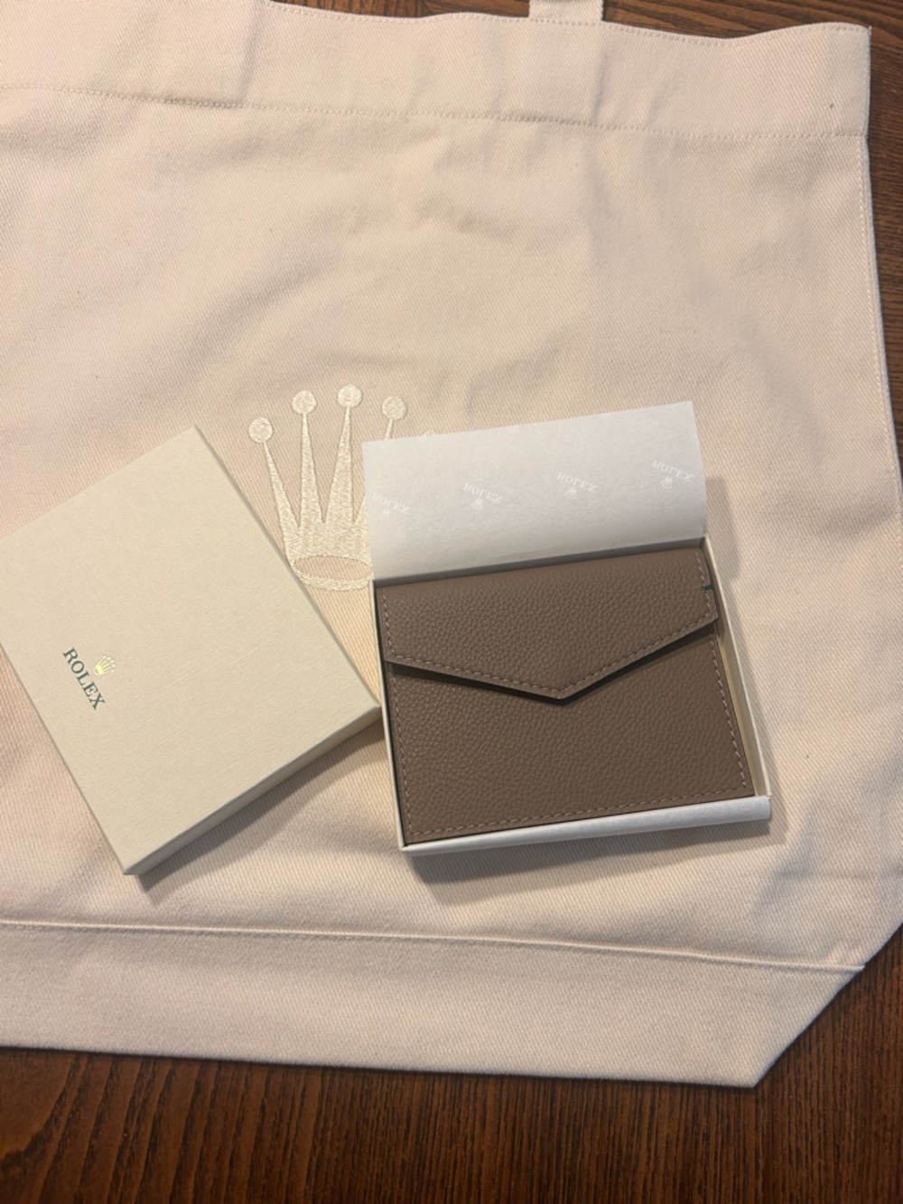 Rolex Taupe Leather Card Holder
